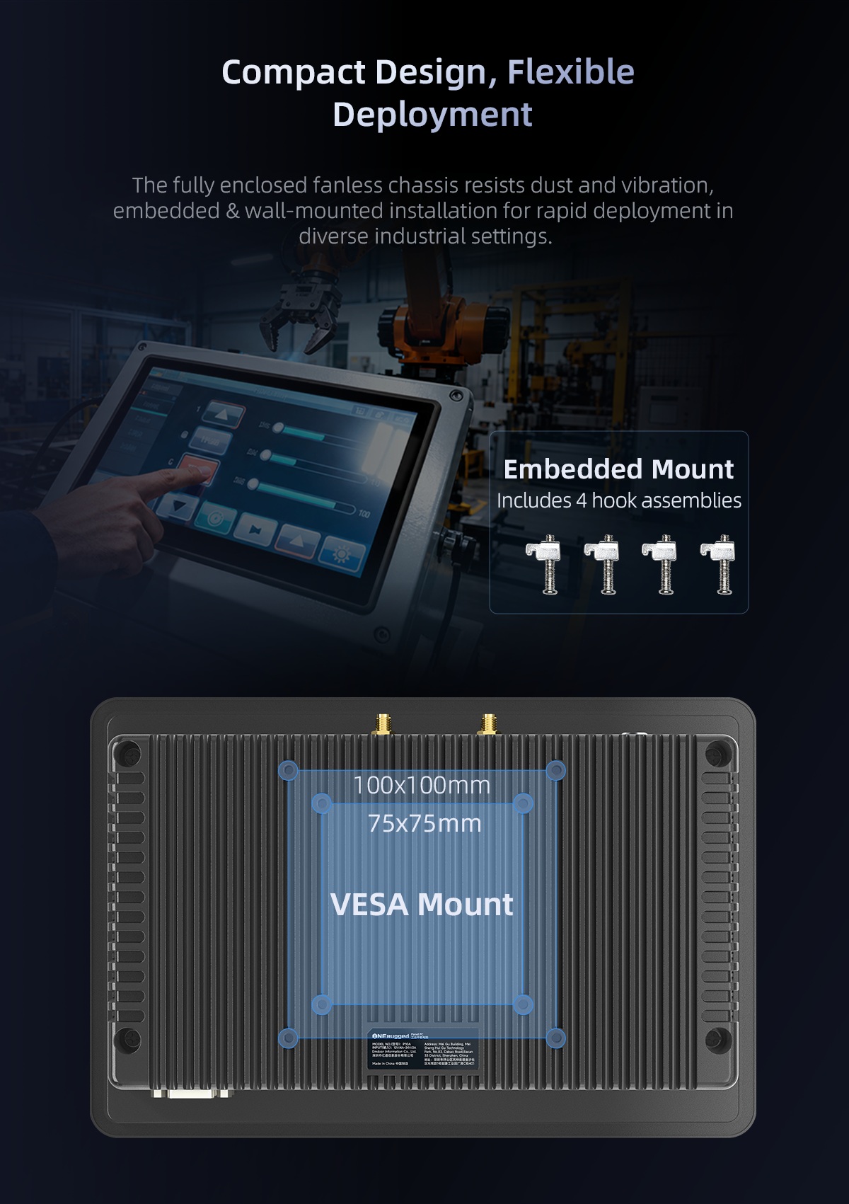 P10A industrial panel PC for embedded and wall-mounted deployment