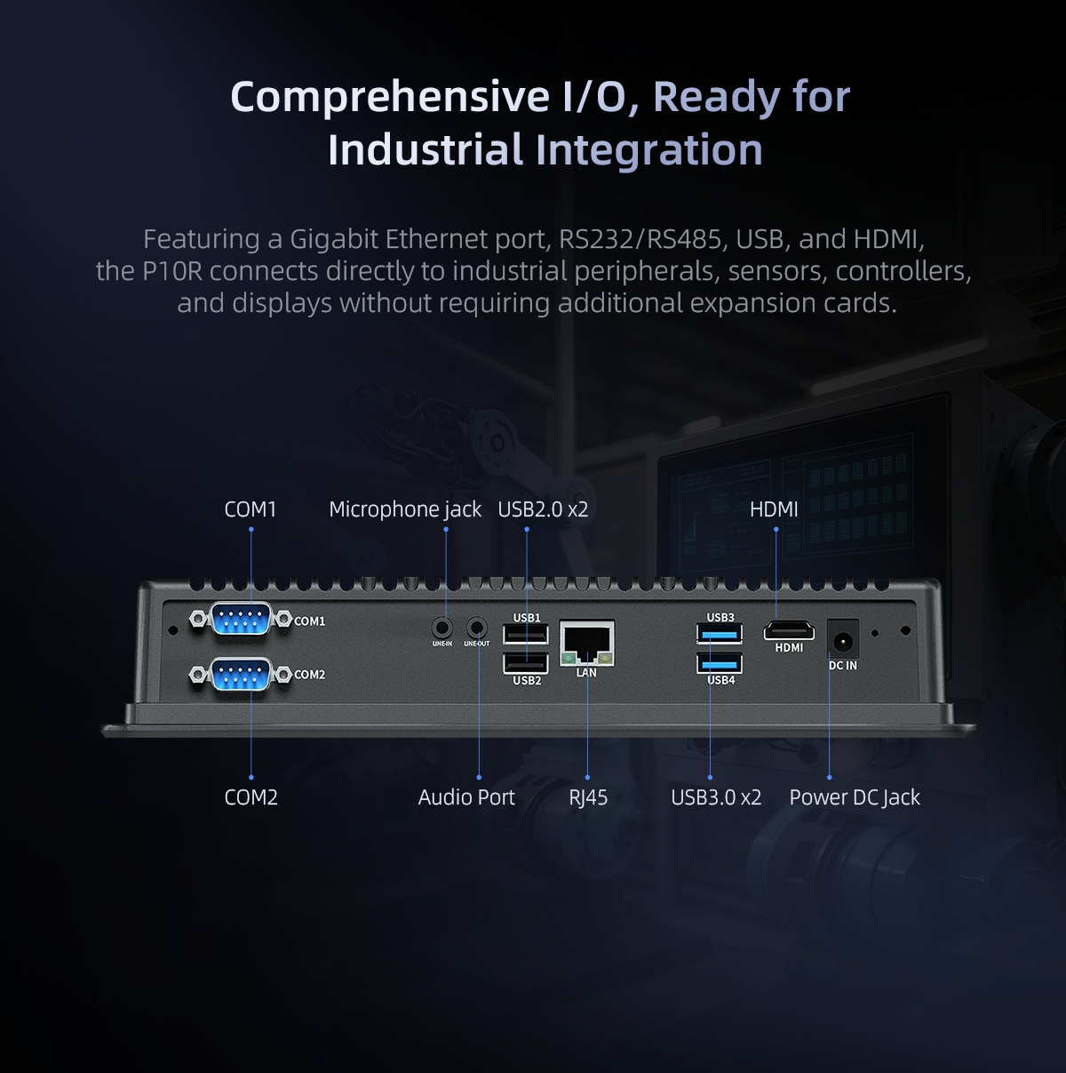 P10R Android industrial panel PC with comprehensive industrial I/O connectivity
